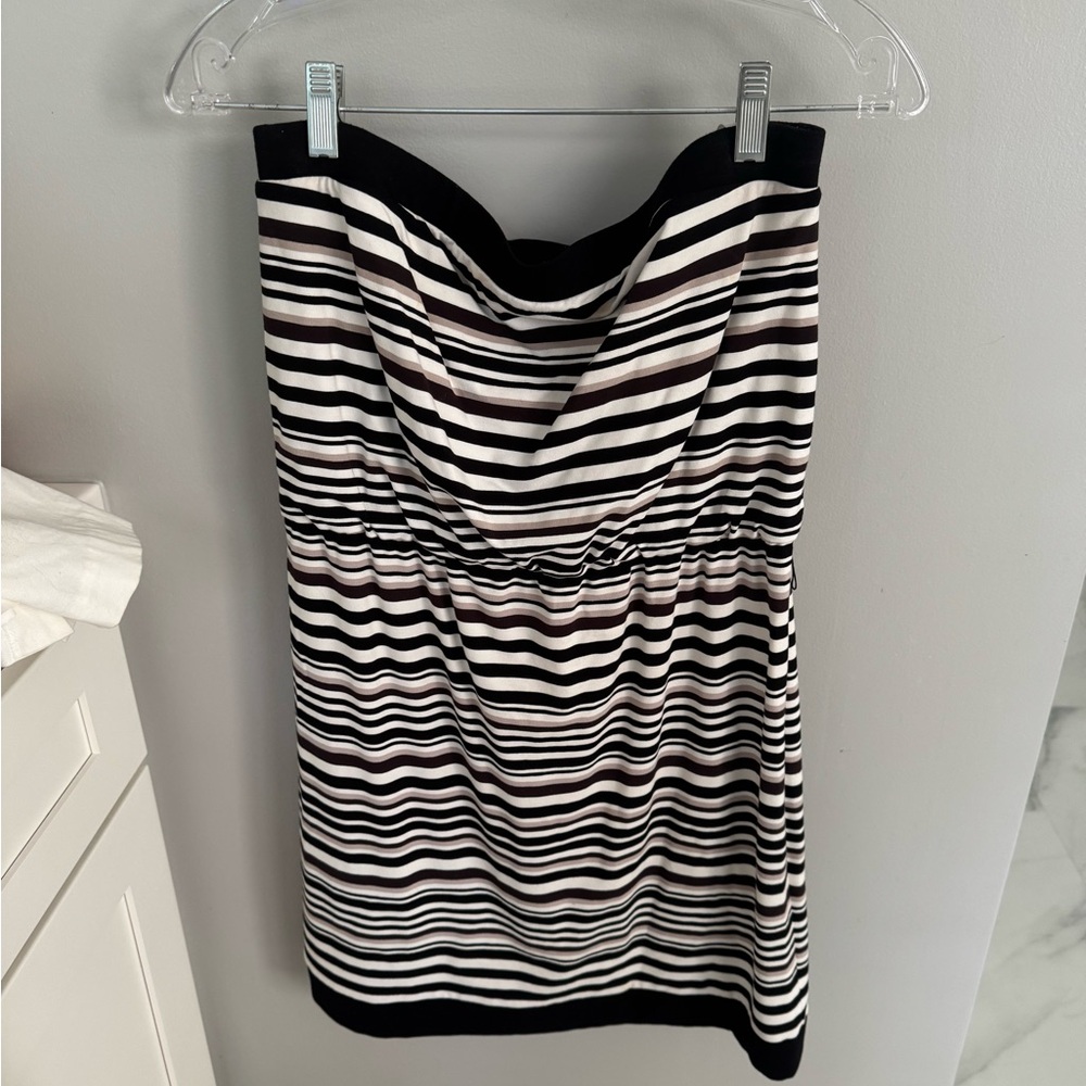 White House Black Market Black and White Strapless Stripe Dress